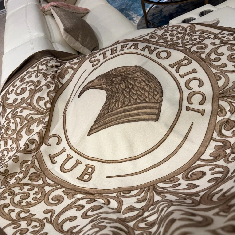 Stefano Ricci Cream and Brown Scroll Throw